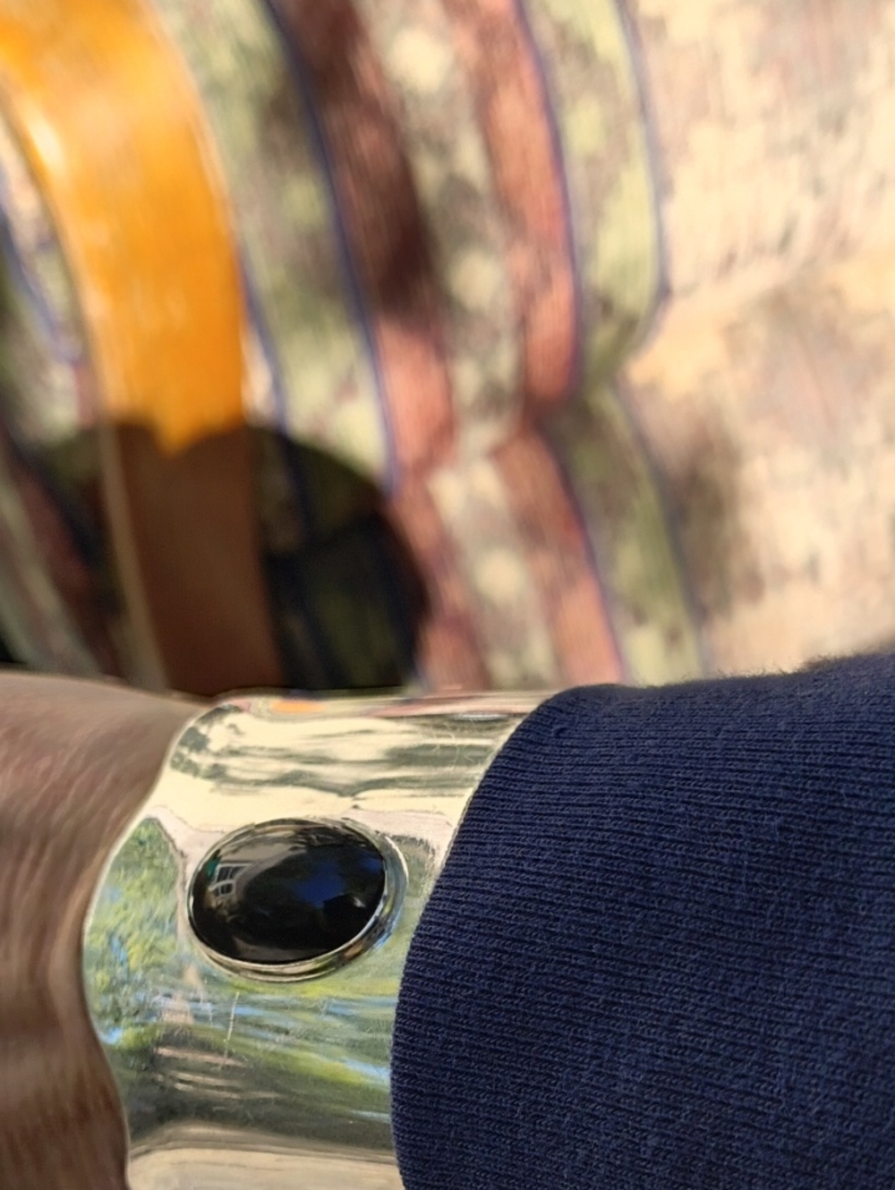 Silver-Tone Black Stone Cuff Bracelet